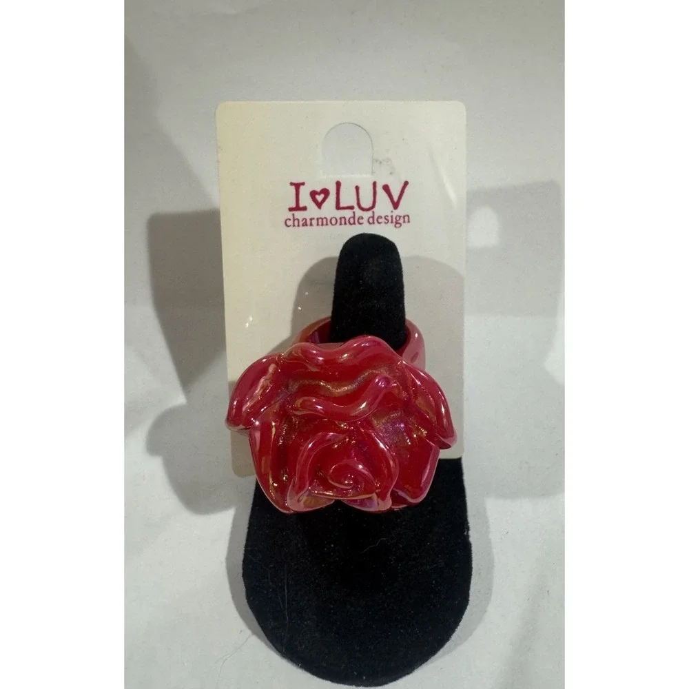 I LUV Charmonde Red Rose Flower Statement Ring Size 7 CH-6R04-002AM